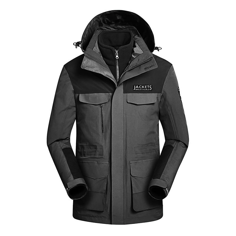 Winter Men Ski Jacket Waterproof Windproof Breathable Warm Softshell Long Sleeved Coat