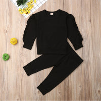 Thumbnail for Newborn Baby Boys Girls Ruffles Jumper Solid Long Sleeve Sweatshirt Tops Pants Infant Kids 2Pcs Outfits Clothes Set Fall Clothes