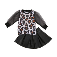 Thumbnail for Fall toddler leopard print top T-shirt skirt girl
