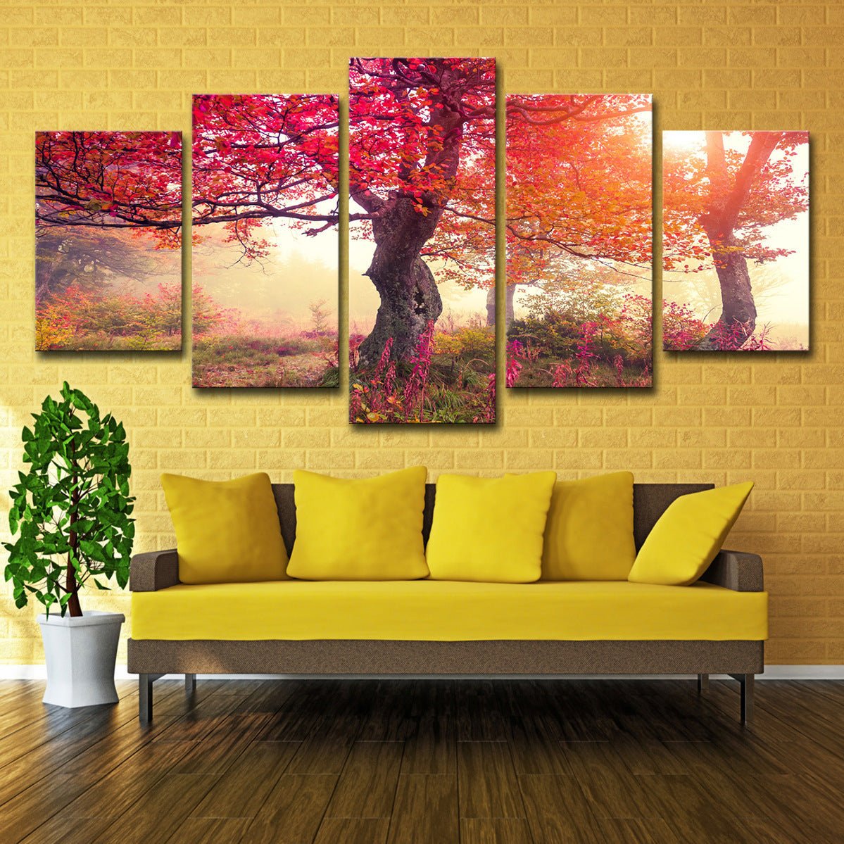 5 Pieces Canvas Art Season Autumn Trees Modern Living Room Large Painting Cloth Wall Art